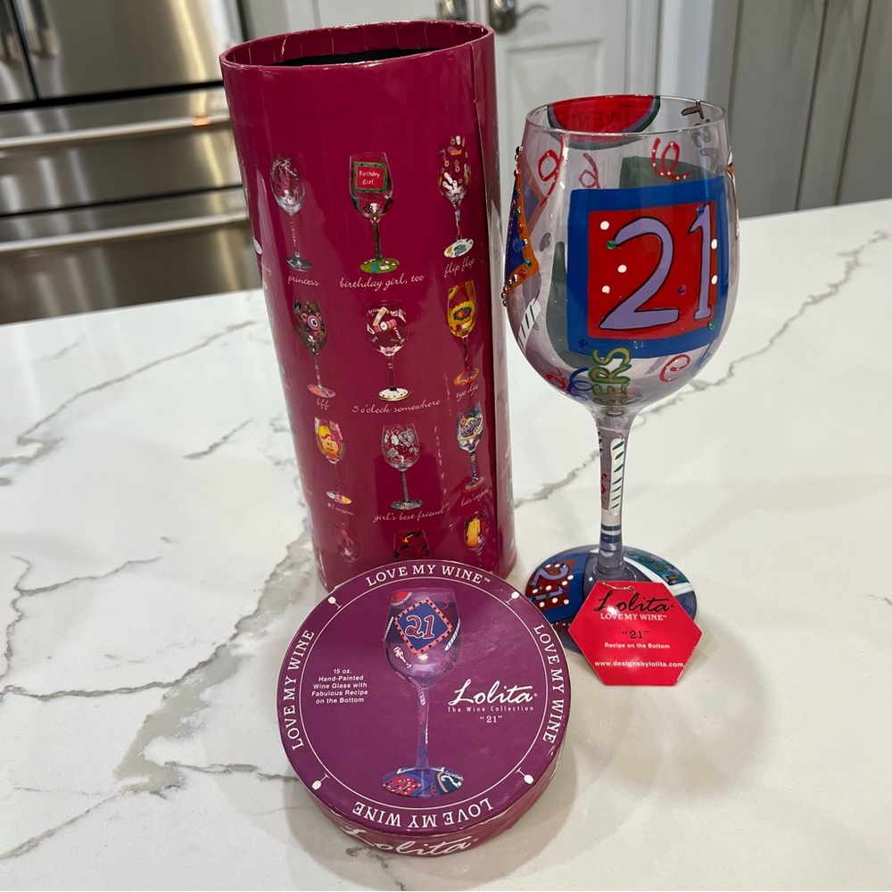 New Lolita “21” birthday Hand Painted Wine Glass W Recipe On Bottom